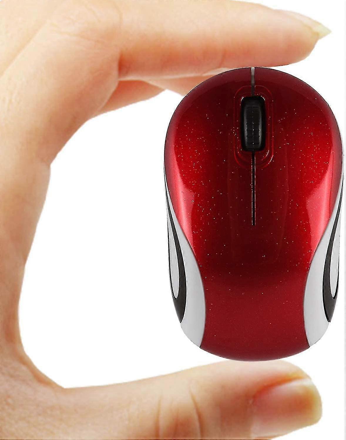 Mini kis vezeték nélküli egér utazás optikai hordozható mini vezeték nélküli egér USB vevő pc laptop (piros)