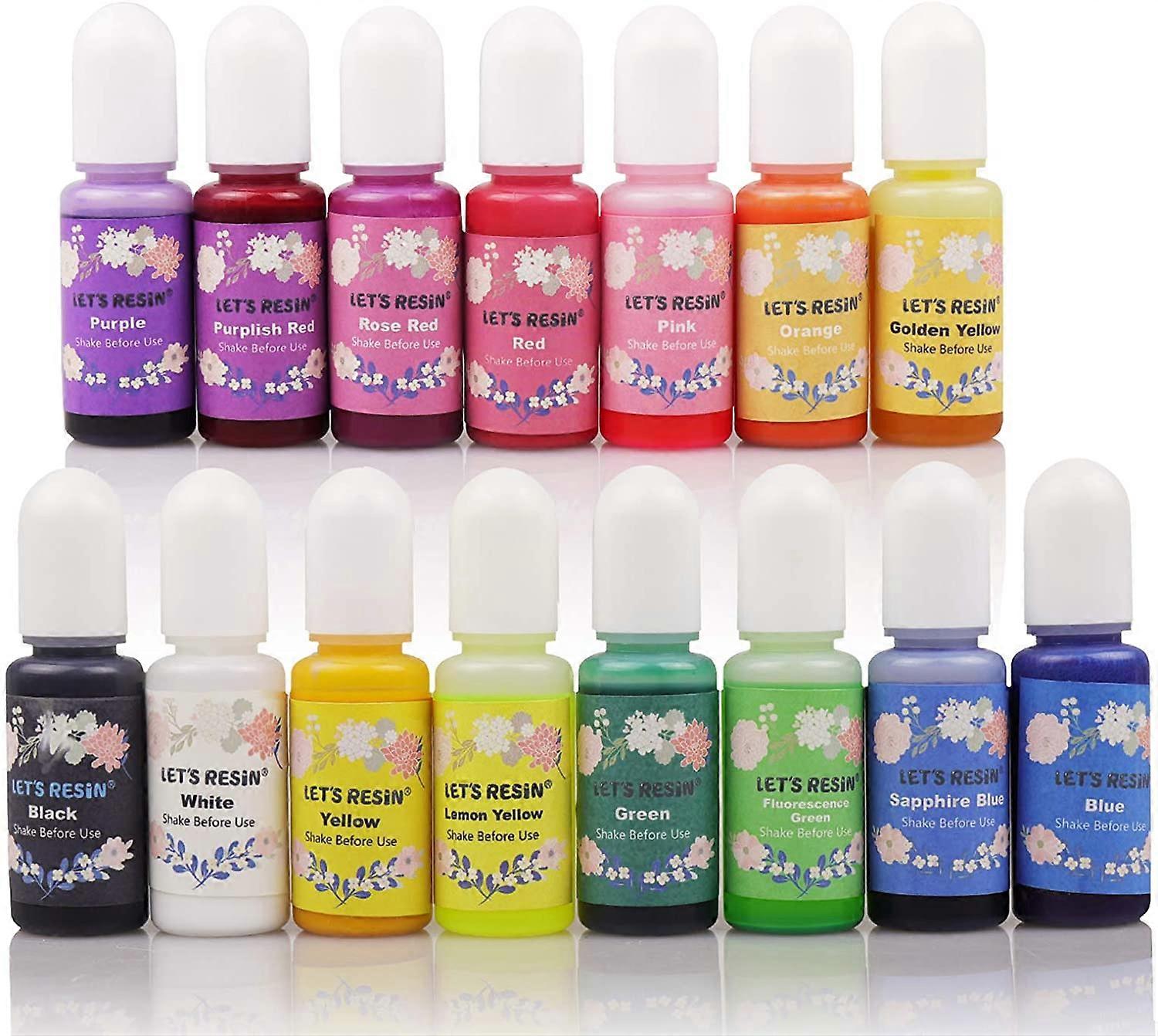 LET'S RESIN 15 צבעים פיגמנט אפוקסי, צבע שרף נוזלי שקוף כל אחד 0.35oz, צבע שרף אפוקסי לא רעיל צבע צבע נוזלי צבע לתכשיטי שרף D