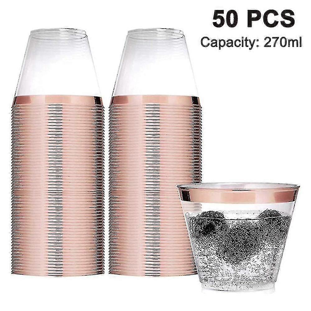 50 Pack - 9 Oz Plastic Cocktail Glass,sturdy Rimmed Plastic Cups Clear Cup Disposable