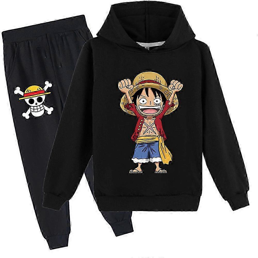 Conjunto de Agasalho Estampado Monkey D. Luffy ONE PIECE 7-10 Anos Moletom com Capuz para Crianças Tops Calças Jogger Roupas