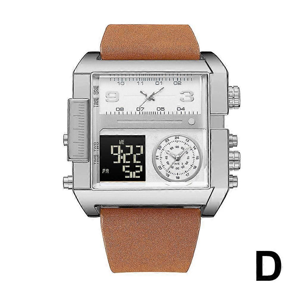 Silver shell brown belt (D) $ Men's electronic watch dual display electronic quartz watch