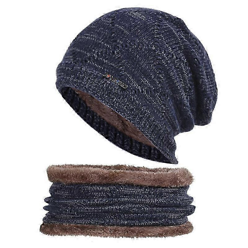 2-Pack Winter Warm Knit Skull Hat with Thick Fleece Lining, Blue