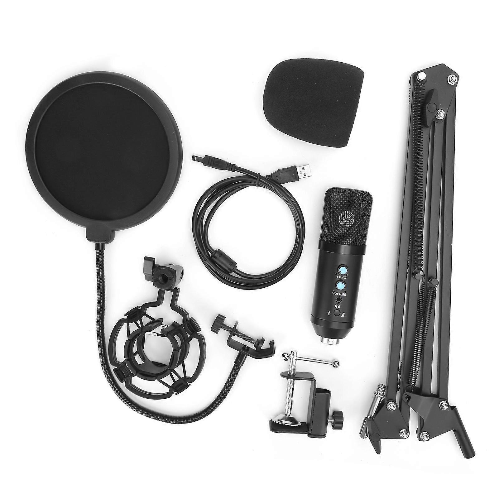 USB Computer Microphone Set - Cardioid Condenser, Plug & Play, Low Noise, Adjustable