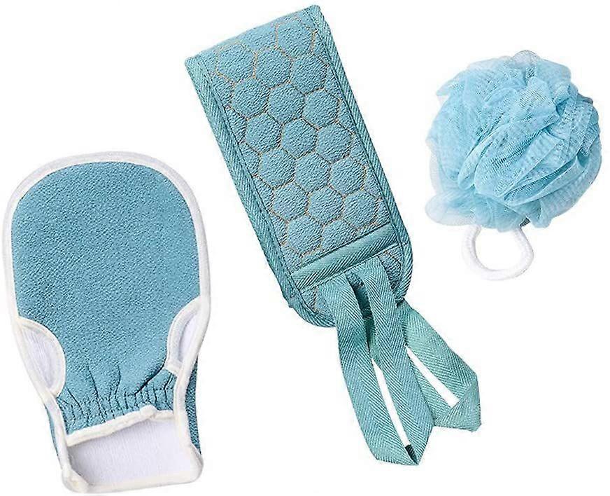 3PCS Exfoliating Bath Scrubber Set Shower Gloves Bath Body Brush Kit