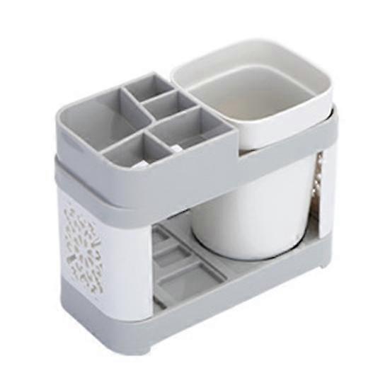 1 Set Organizer Holder Anti-slip Large Capacity PP Simple Water Draining Toothbrush Toothpaste Stand for Home