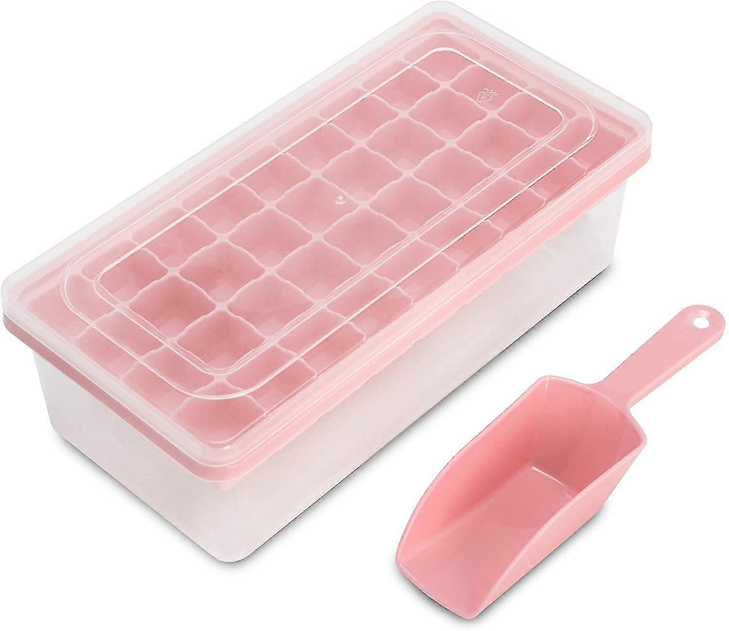 Ice Cube Tray With Lid And Bin|44 Silicone Ice Tray| Flexible Safe Ice Cube Molds Comes With Ice Container, Scoop And Cover