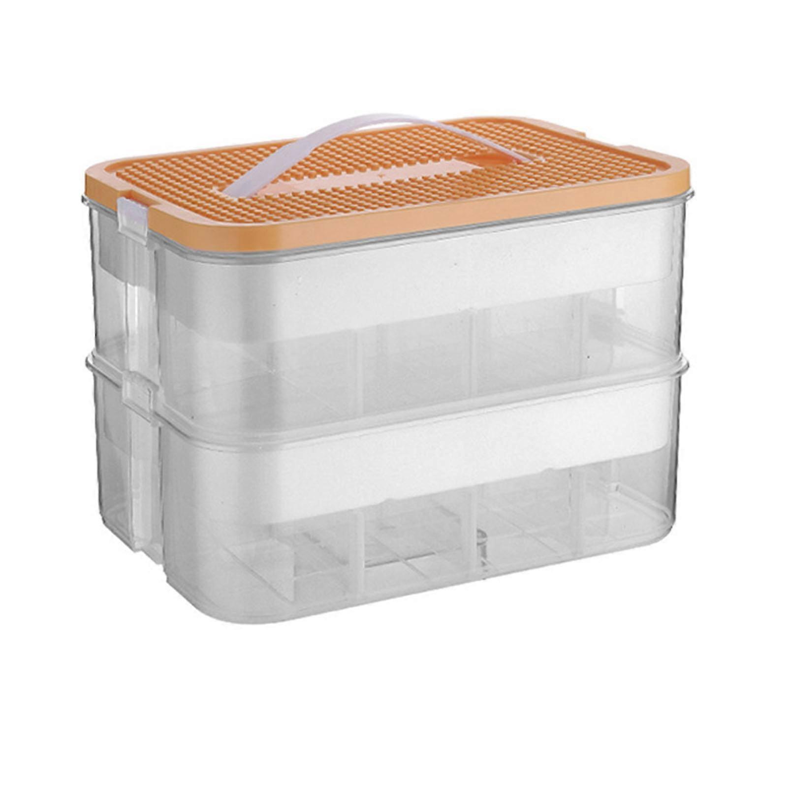 Stackable Toy Storage Bin Plastic Block Building with Lid Multiple Compartments Large Capacity Organizer Box for Kids 2 Tiers Yellow (30.5x23x23cm)