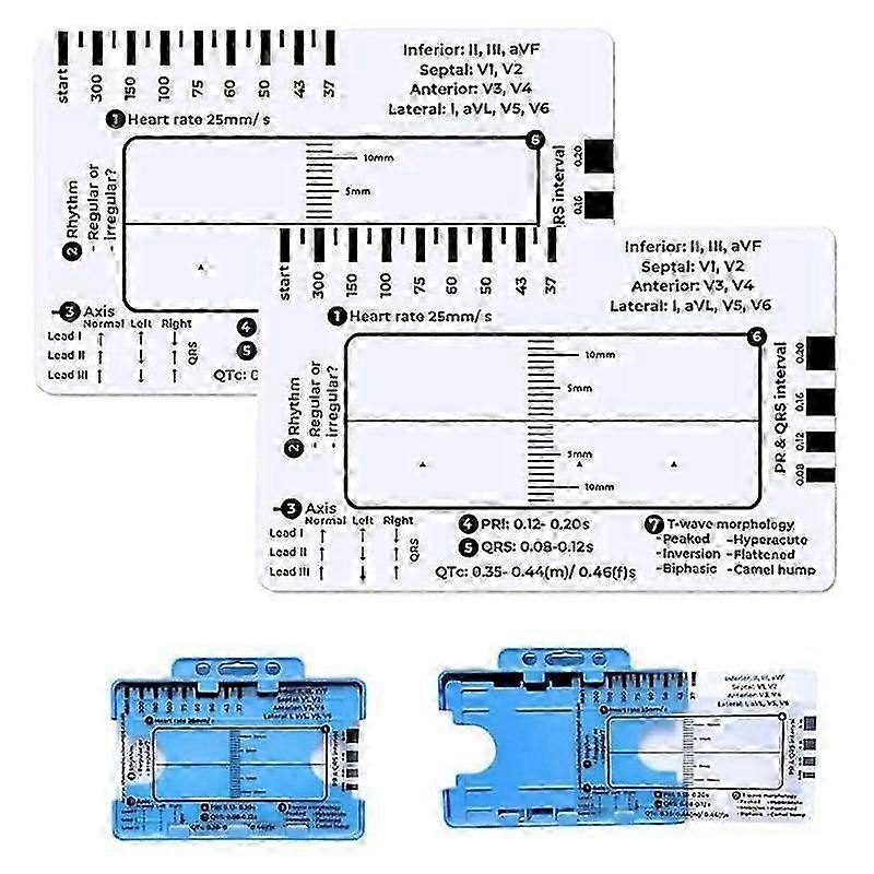 2pc ECG 7 Step Ruler,ECG 7 Step Ruler suitable for ECG/EKG Interpretation, ECG Reference Guide Ruler,EKG Calipers Measuring Tool