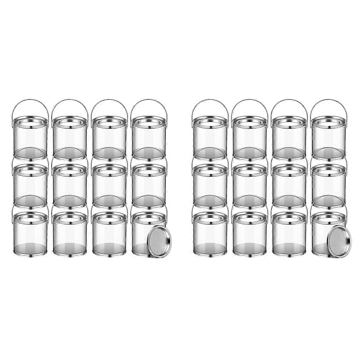 24Pack Mini Clear Plastic Paint Cans Small Empty Paint Cans for Crafts Candy DIY Projects Favor Dec