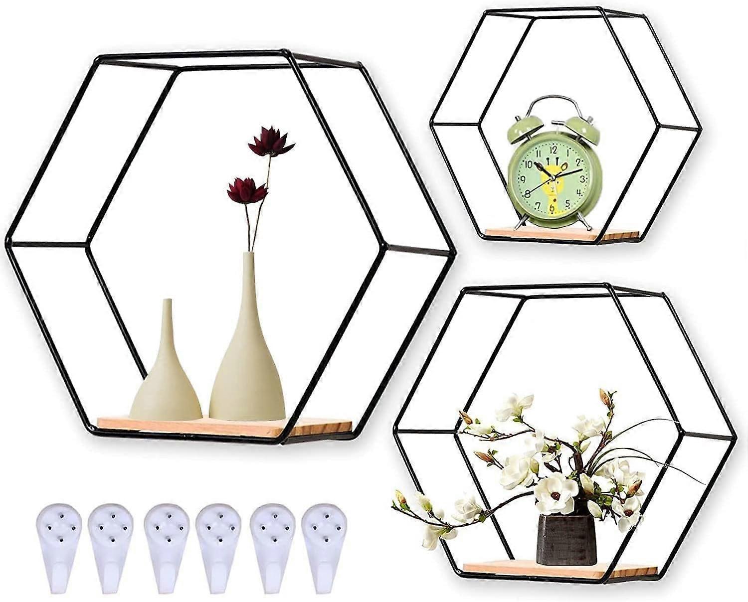 1pc-étagère-simple hexagone 5-noir