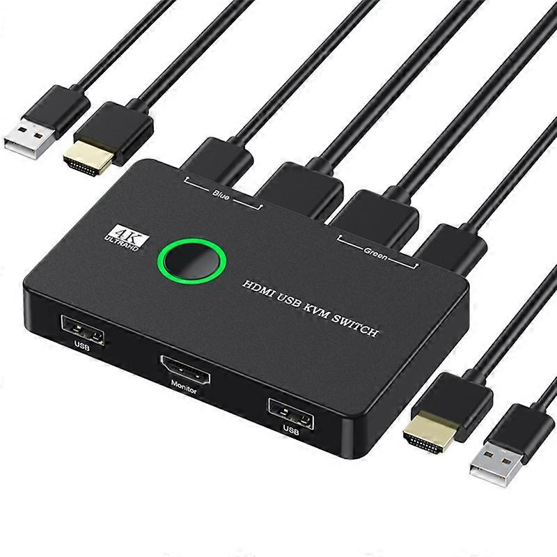 KVM Switch 2 Port Box USB and HDMI-Compatible Switch for 2 Computers