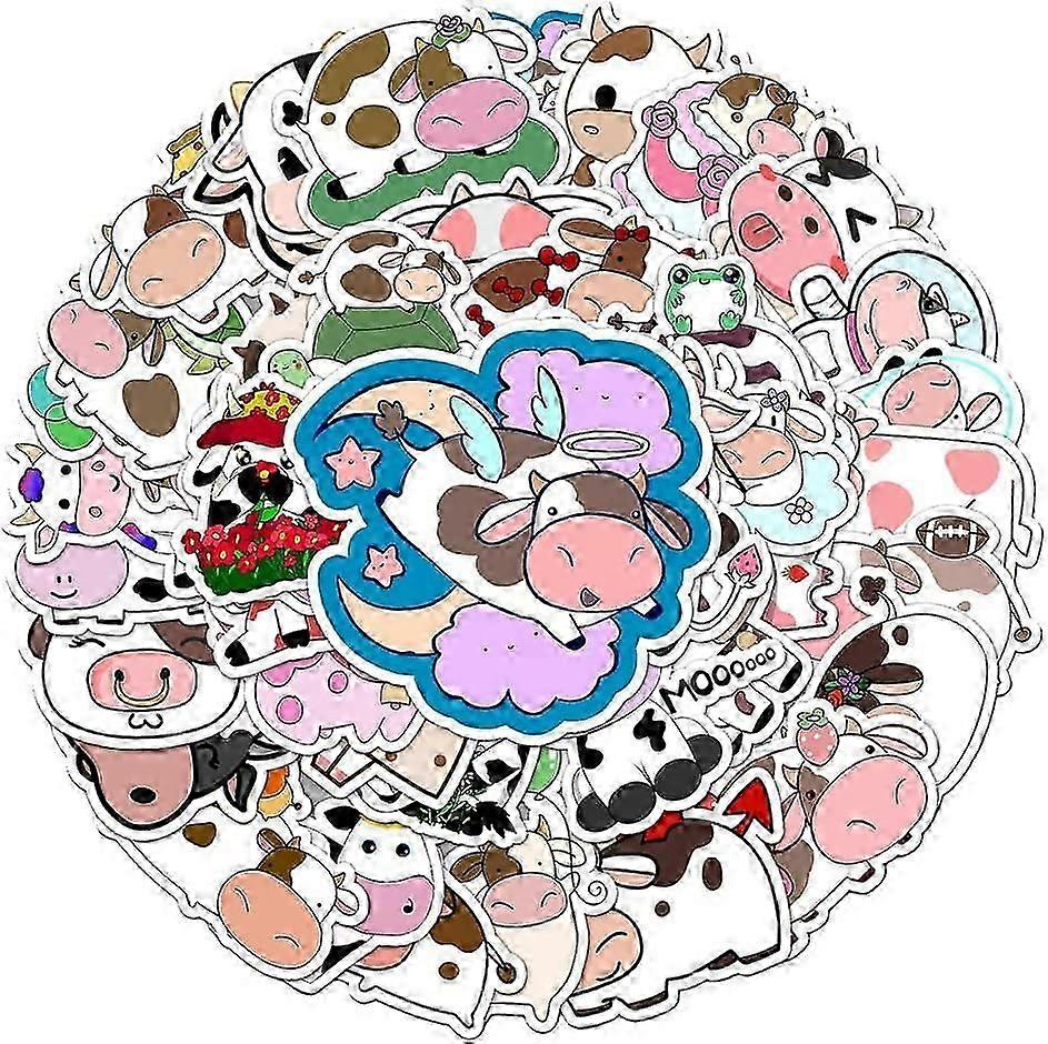 男の子、女の子、子供、ティーンのためのかわいい牛のステッカー、ラップトップ用の漫画防水ビニールステッカーウォーターボトルカップバイク荷物電話フラスコパック[牛-50個]