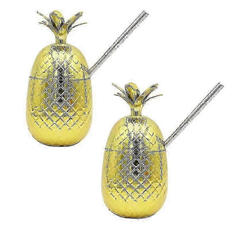 2 Pcs 500ml Pineapple Drink Cups Tumbler With Stretched Straw Wineglass Drinking Cocktail Beer Juice Cups Bar Party Drinkware