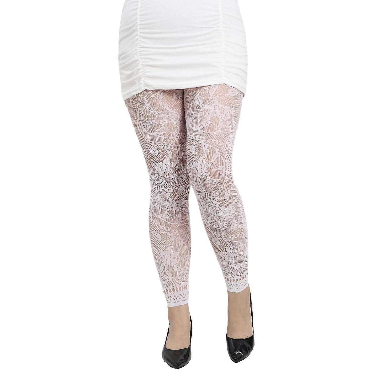 Bayan Çiçek Desenli Ayaksız File Dantel Tayt Rhinestones Külotlu Çorap Tayt Çorap Cosplay Parti 90'lar Kostüm Beyaz