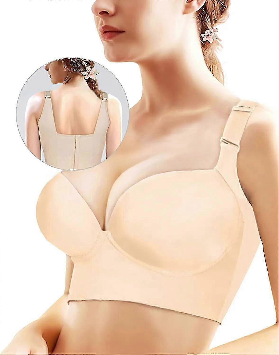 "Women's Push Up Bra,Full-Coverage Underwire Bra,Hide Back Fat Deep Cup Bra,Smoothing T-Shirt Bra,Sculpting Uplift Bra"