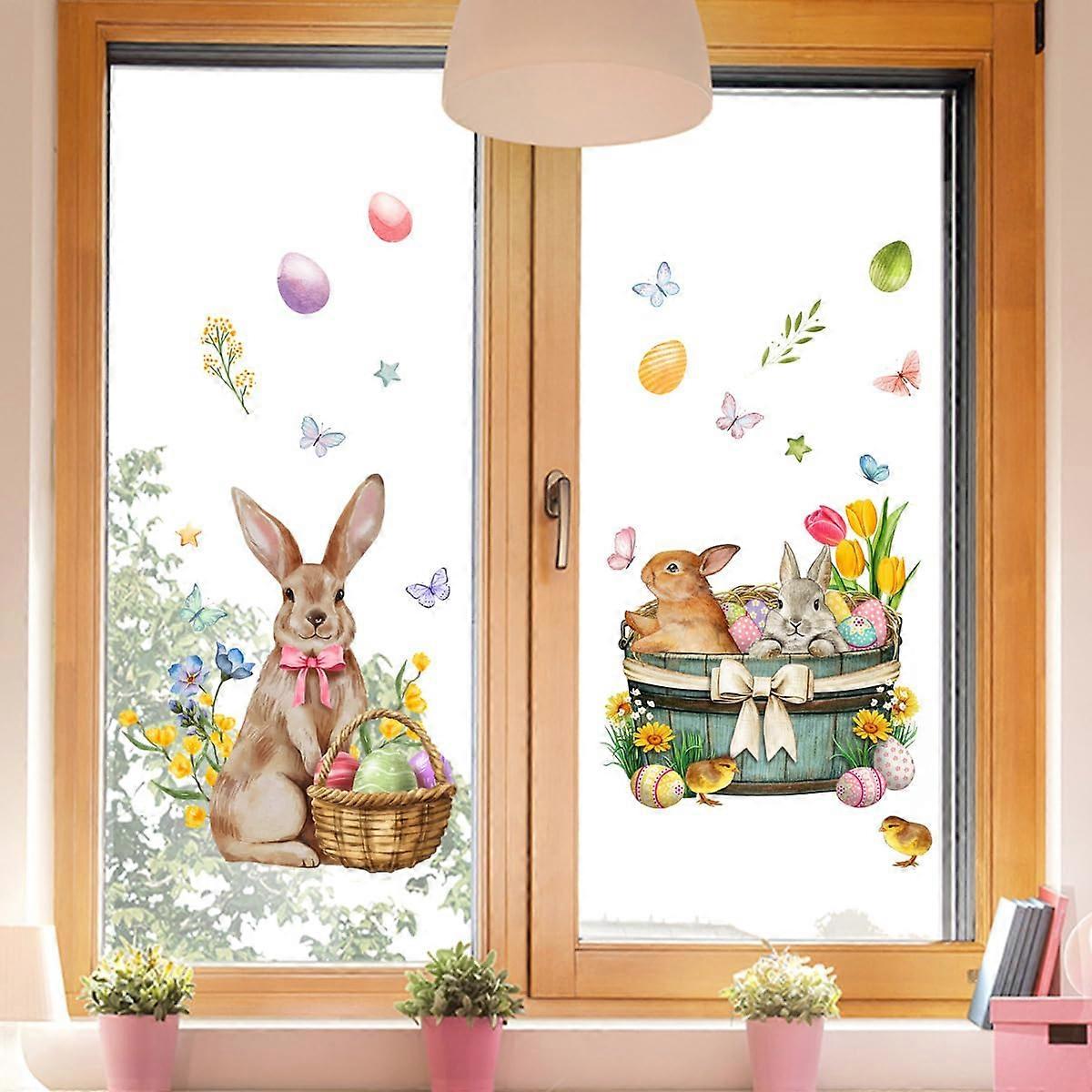 Kahsheen Easter window stickers for children - Cartoon Rabbit Easter Eggs Butterfly Spring Window Stickers
