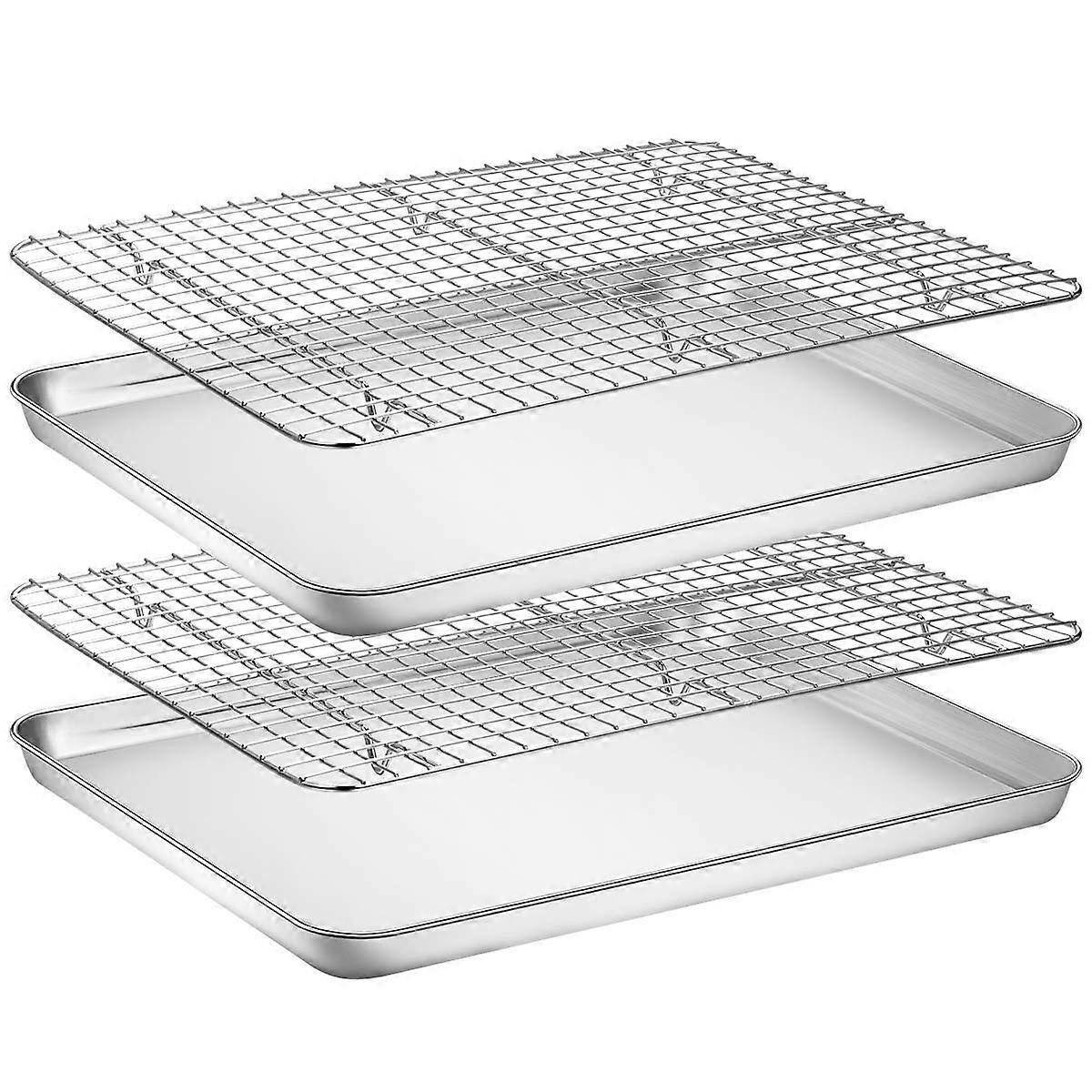 2 Pans + Racks Baking Sheet with Rack Set Stainless Steel Non Toxic Easy Clean for Baking Cooling 18 x 13 x 1 Inch