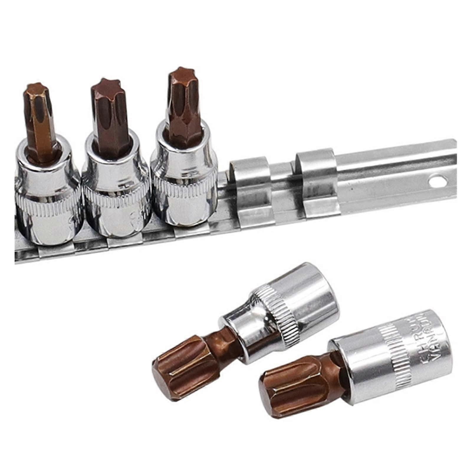 11Pcs T10-T60 3/8' 1/4' Star Hexagonal Torx Bit Socket Kit Vanadium Steel Hex Wrenches Nut Driver Drill Bit drill chuck(A)