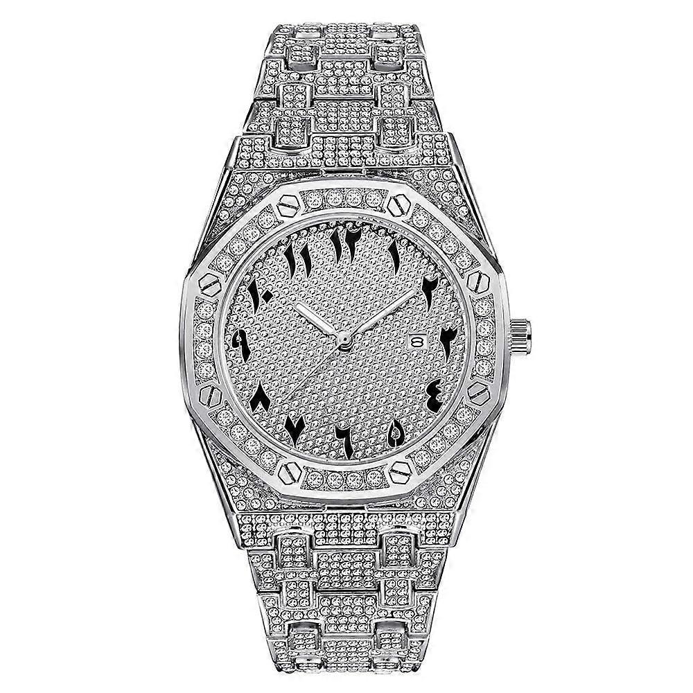 Hip hop clocks for men Octagon icy Bling rhinestone luxury quartz clocks with history silver