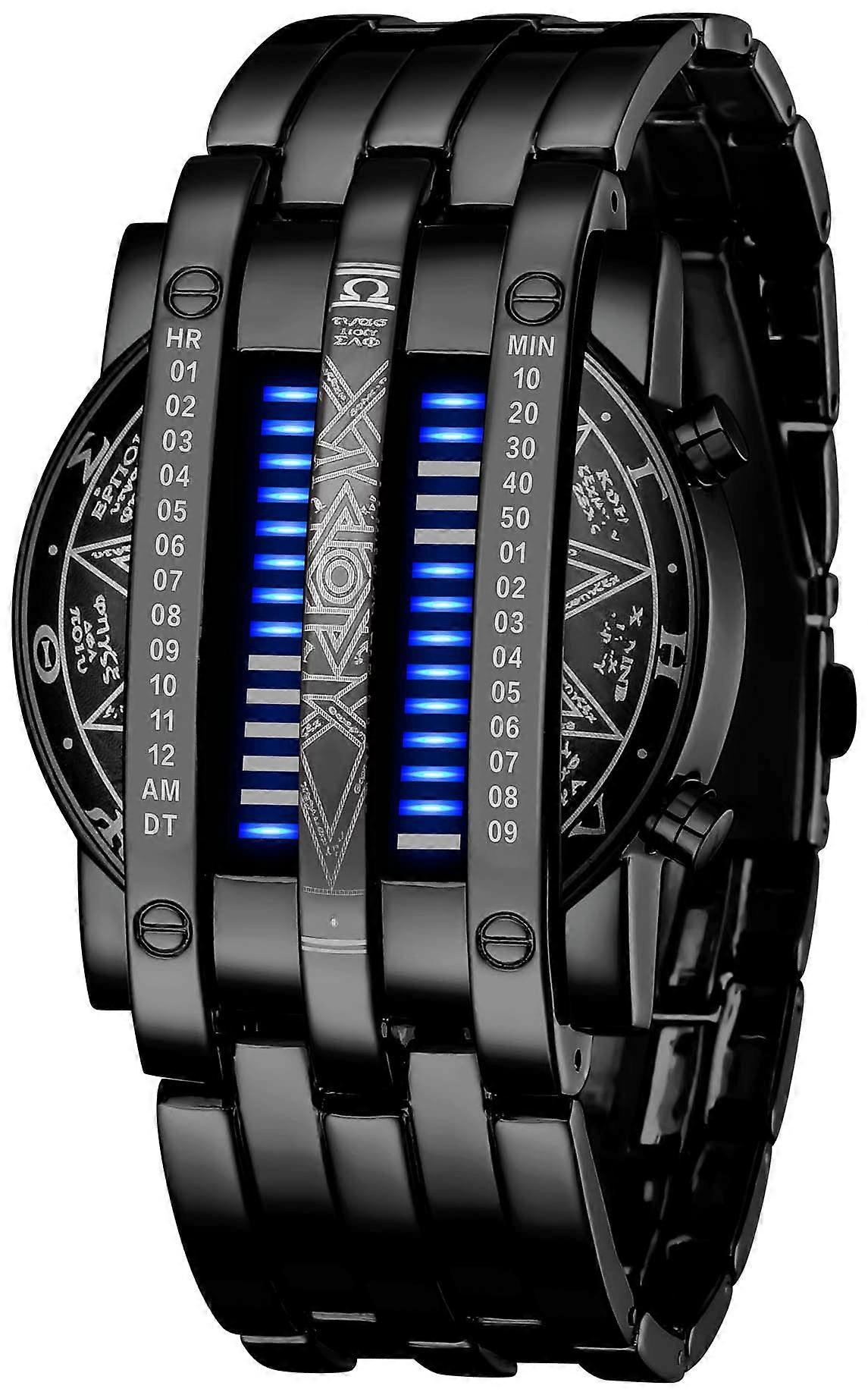 Binary Matrix Blue LED Digital Clock Men's Watch Black Coating Creative Classic Fashion