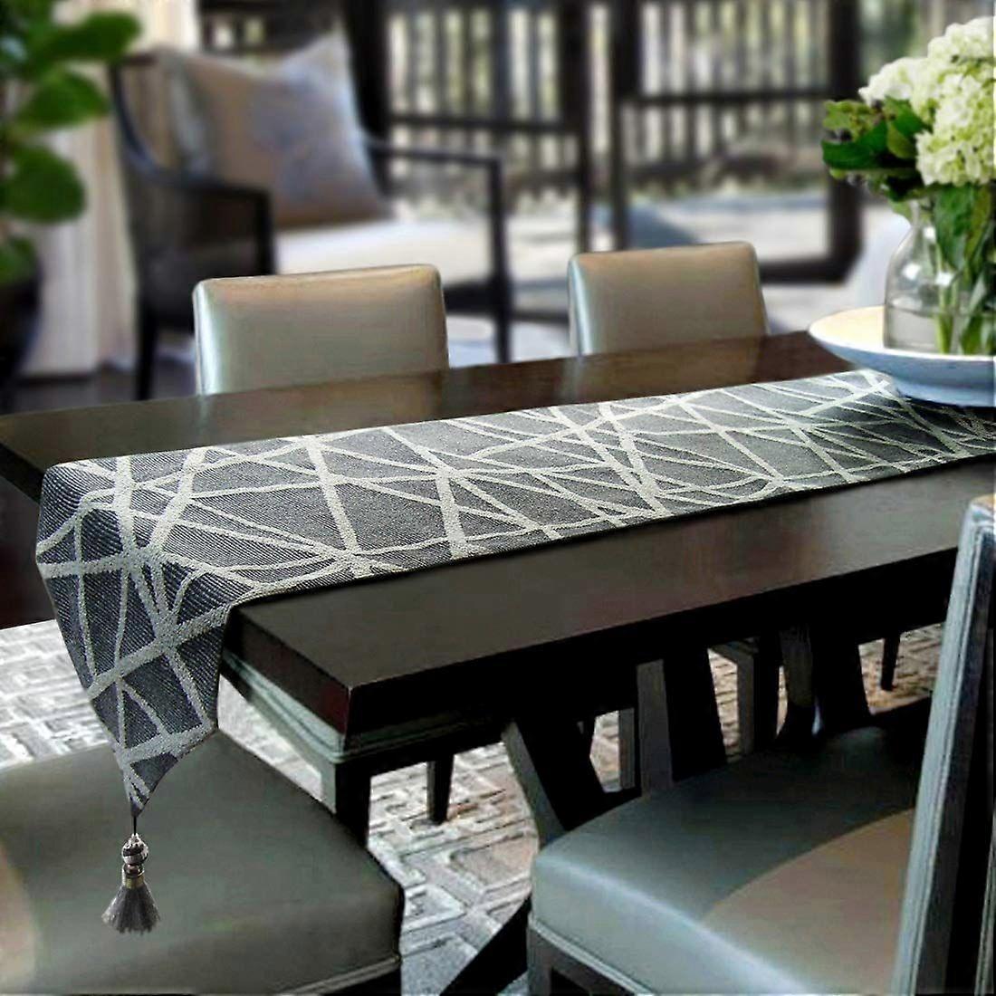 Handmade Cotton Artistic Lace Table Runner - Geometric Design (122 x 33 cm)