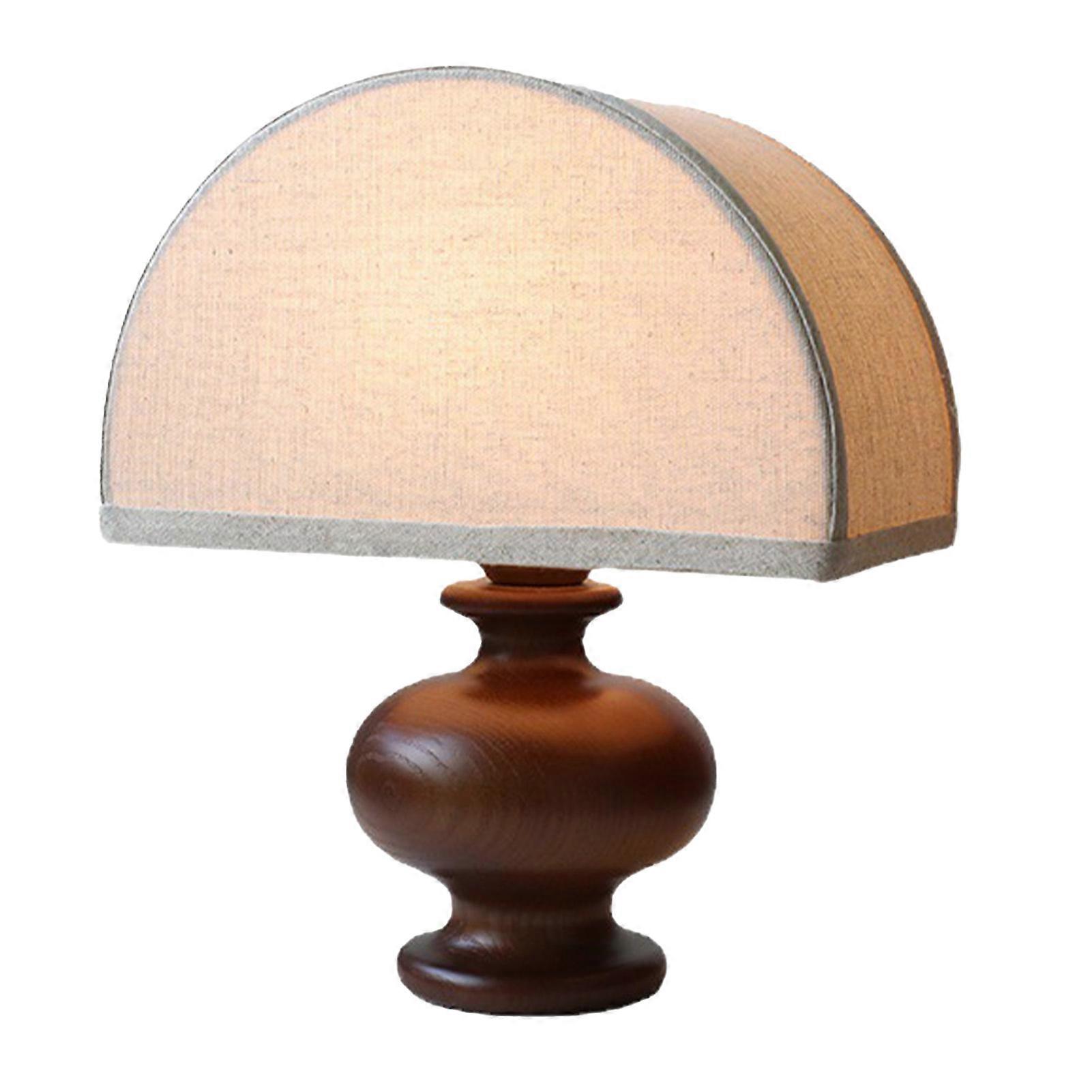 Linen Fabric Table Solid Wood Base Fabric Lampshade Vintage Decorative Bedside Lamp for Home Bedroom