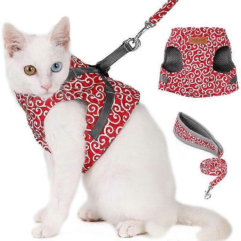 Padded Cat Harness Vest with Adjustable Leash for Walking Cat Red Sbigr