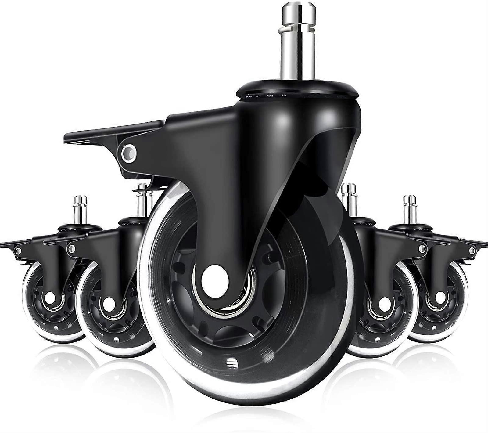 5Pcs Office Chair Caster Wheels with Brakes 11mm for Hardwood Floors Quiet Swivel Repl