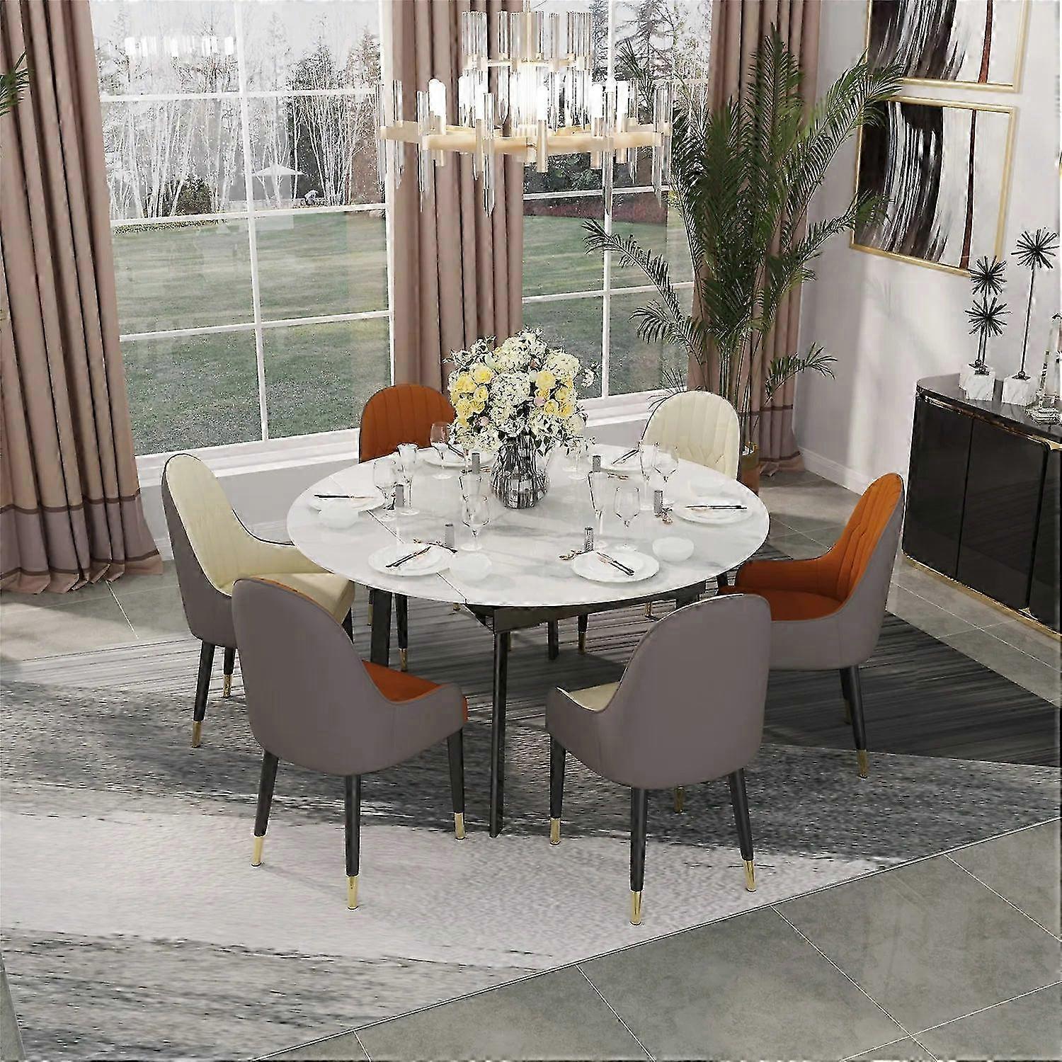 Round Sintered Stone, Seats 4-6 No Chairs Extendable Dining Table,