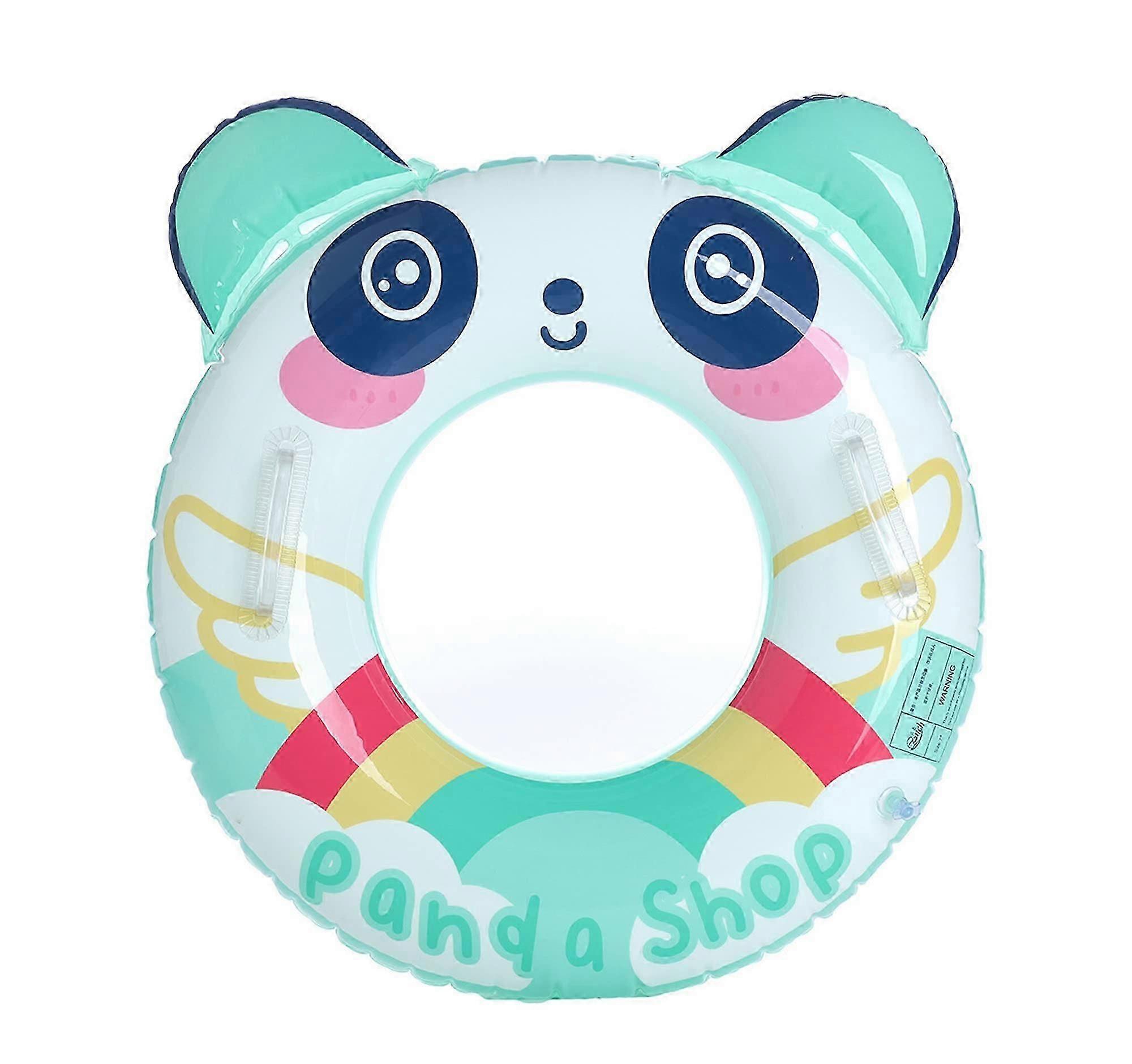 Kids Swimming Ring with Sequins, Transparent Inflatable Panda Shape Pool Float Tube(green)