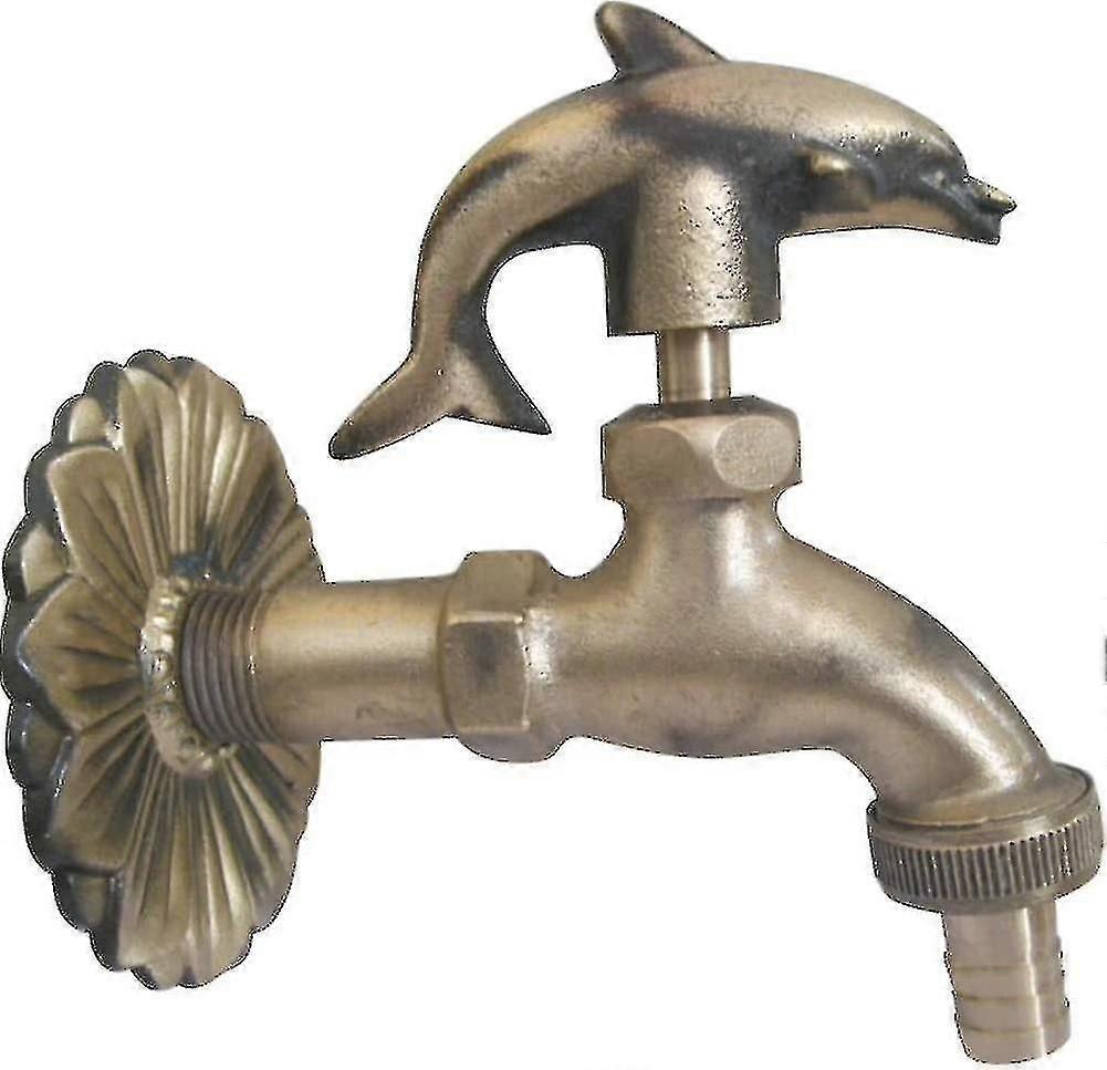 Decorative Outdoor Garden Faucet Retro Brass Water Hose Tap Wall Mounted For 1/2" Inches Hose,dolphi