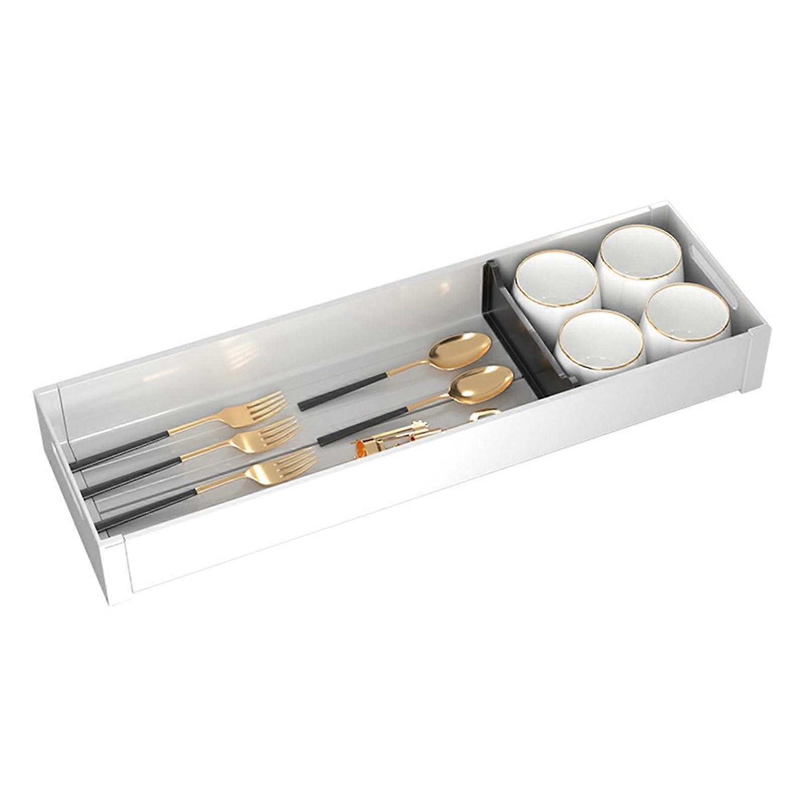 Kitchen Drawer Organiser, Long Drawer Divider Aluminium Cutlery Storage Partition Tray