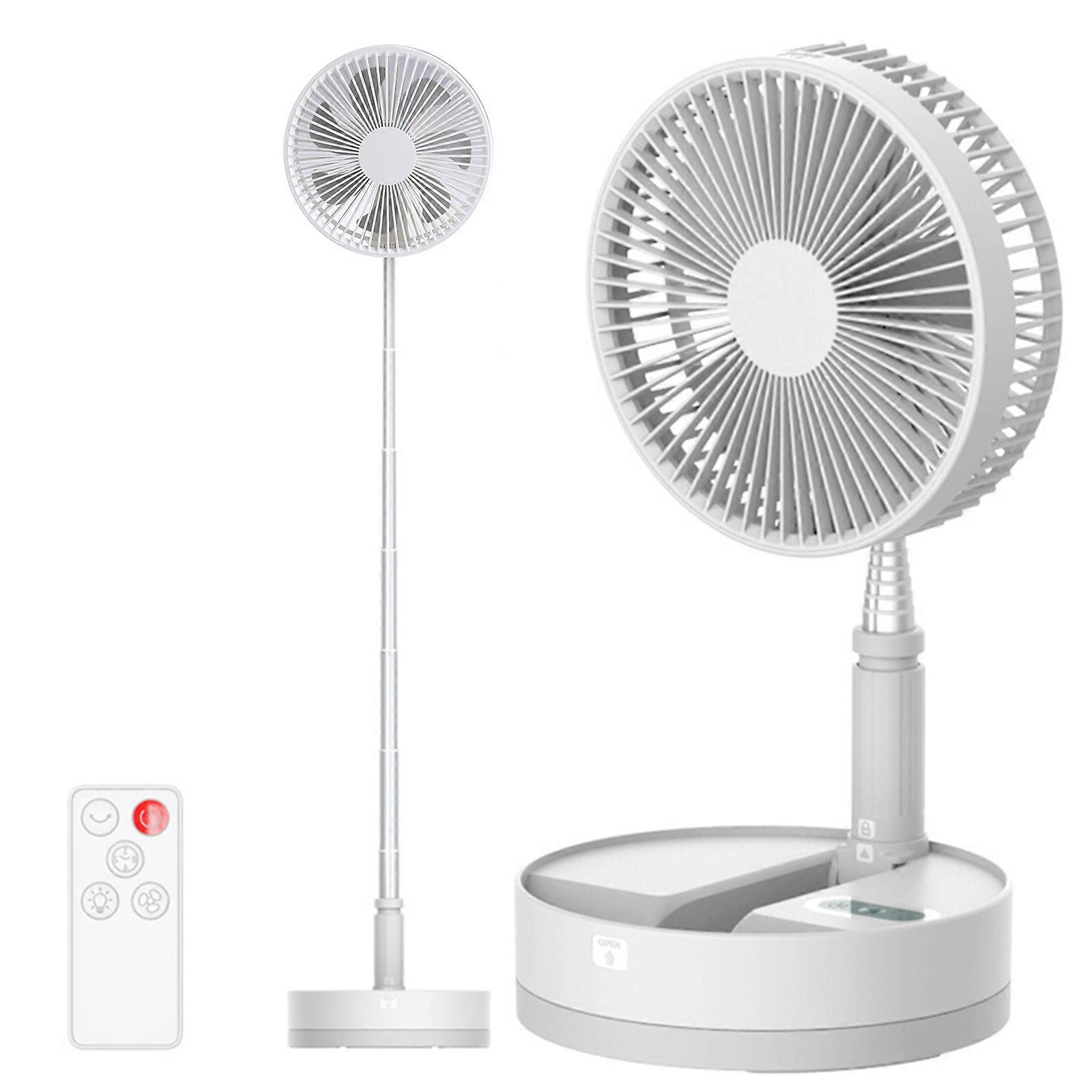 Moving for Head Remote Control Folding Fan USB Charging Portable Air Circulation Desktop Floor Retractable Fan 4 Speeds  white
