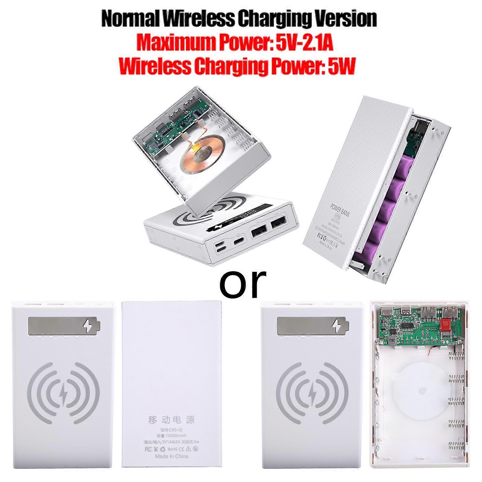 Detachable LCD Display DIY 5x18650 Battery Power Bank for Shell Wireless Charging Box without Battery Powerbank Protecto  White
