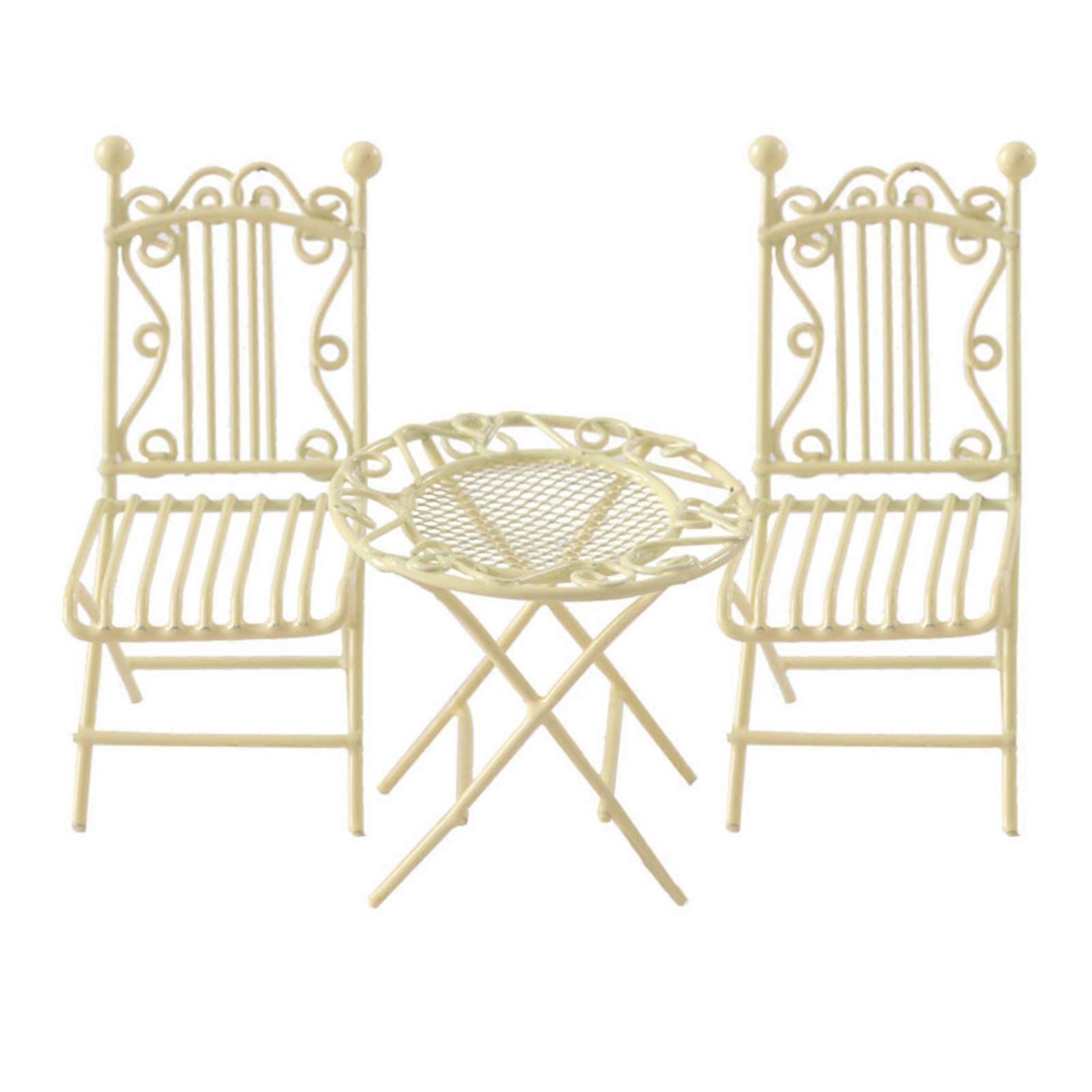 Decorative Iron Garden Table And Chair Set For Miniature Dollhouses Scene Display Accessory And Crafting Enthusiasts Yellow