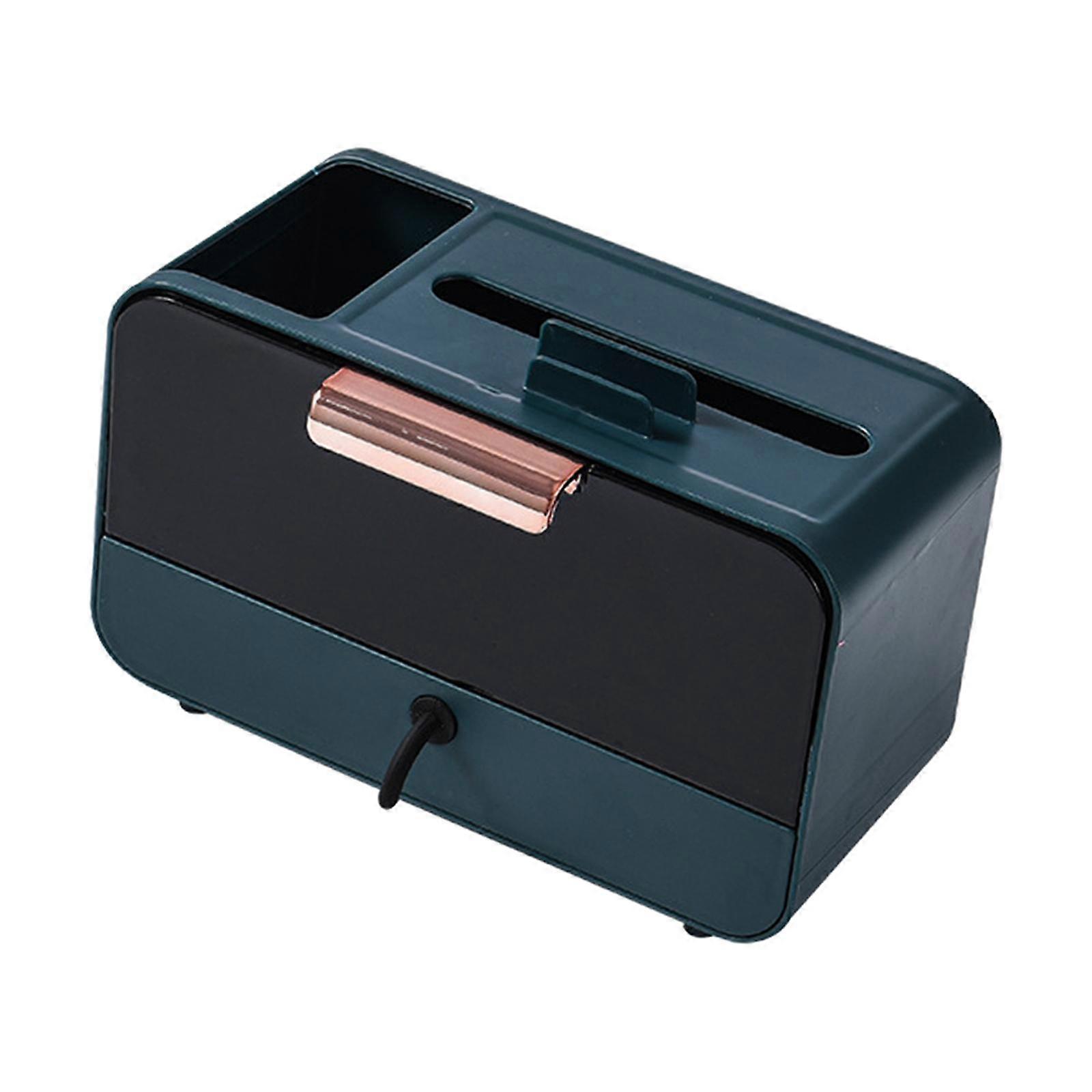 Tissue Box Cover Storage Organizer with Drawer Divider, Pen Glasses Makeup