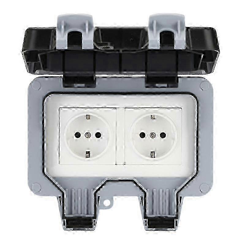 IP66 Waterproof 16A Double EU Outlet Gray Outdoor Wall Socket