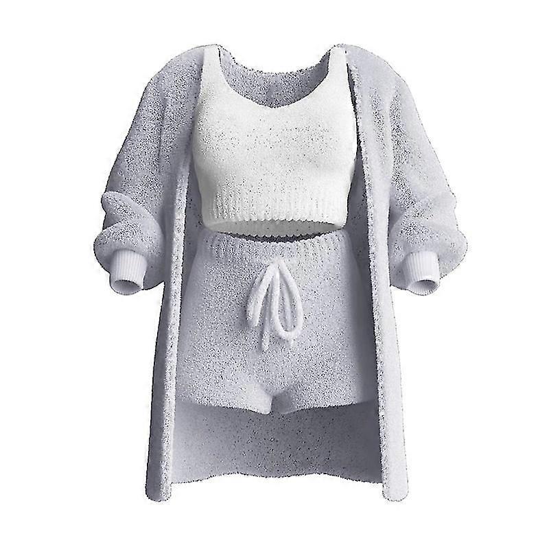 Mysig 3-delad stickad set - Varm Fuzzy fleecepyjamas för kvinnor