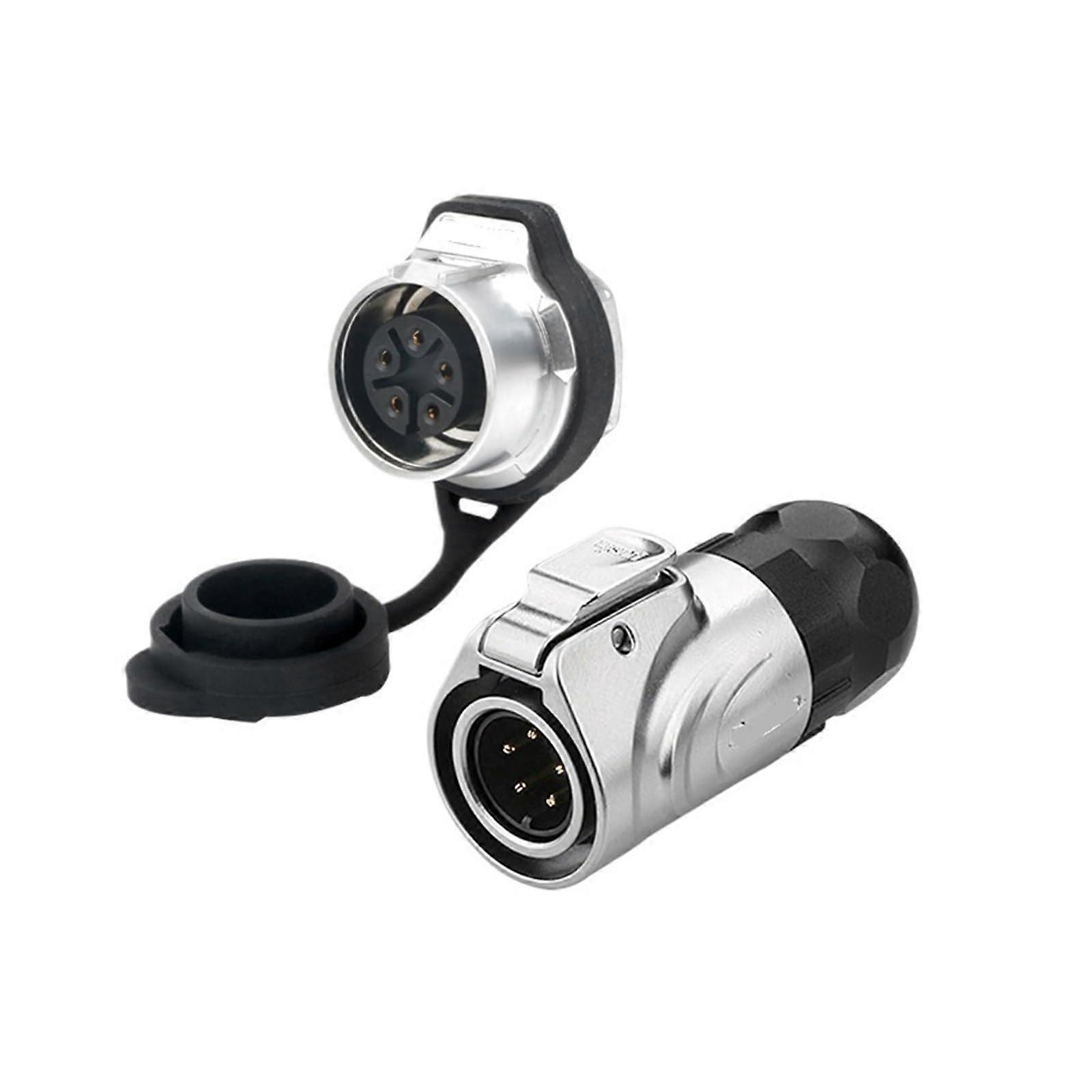 LP16 Aviation Plug and Socket with Threaded Plate Mounting, 5 Pin Waterproof Full Metal Plug (Single Hole Panel Mount).