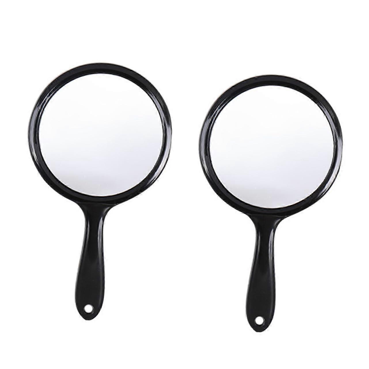Set of 2 Black Double-Sided Handle Mirrors, 7-Inch Cosmetic Magnifying Makeup Accessories, ABS Material