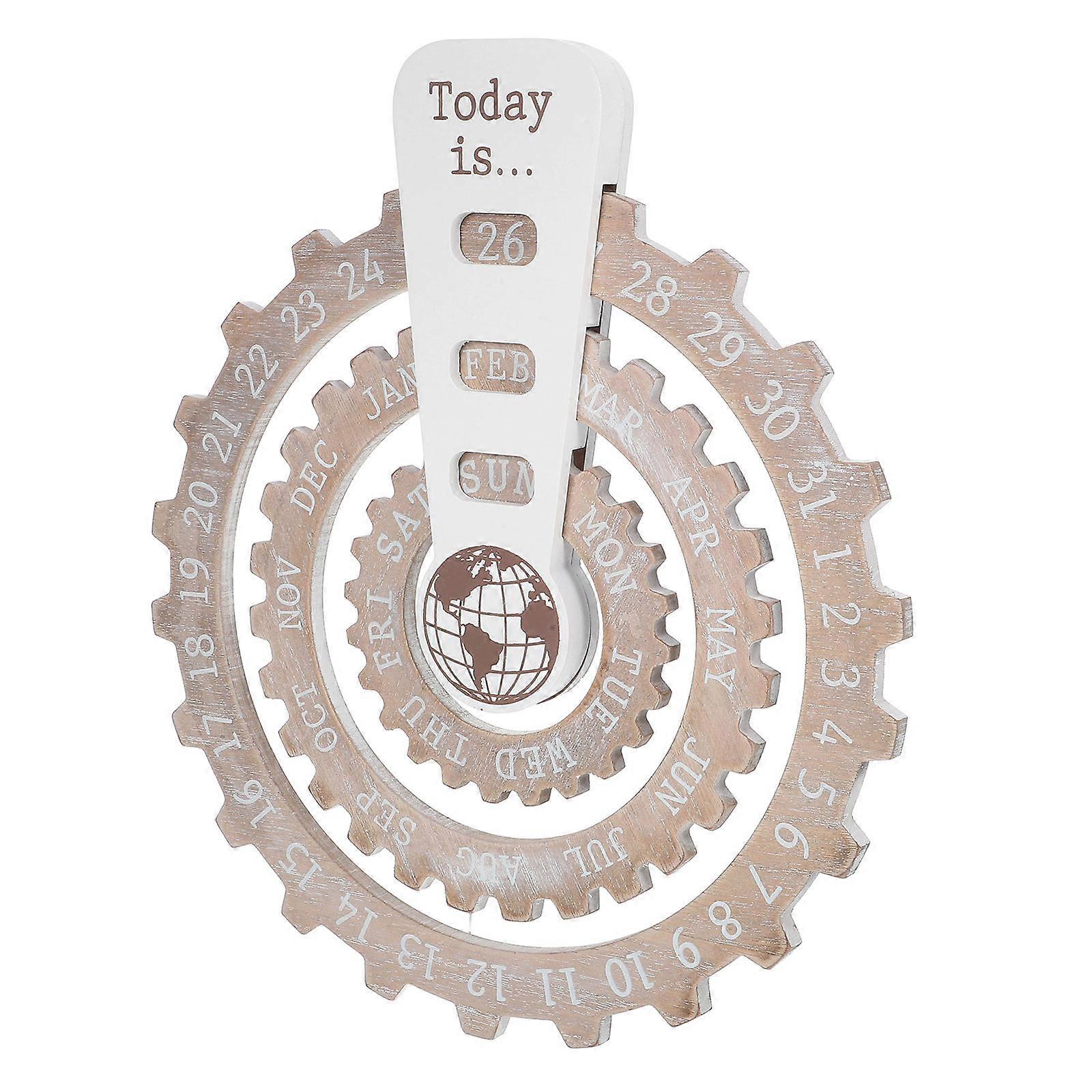 تقويم حائط قابل للتدوير تقويم دائم خشبي عرض التاريخ دليل عتيق ديكور المكتب المنزلي دائري 34.50X30.00X2.00CM 1 قطعة