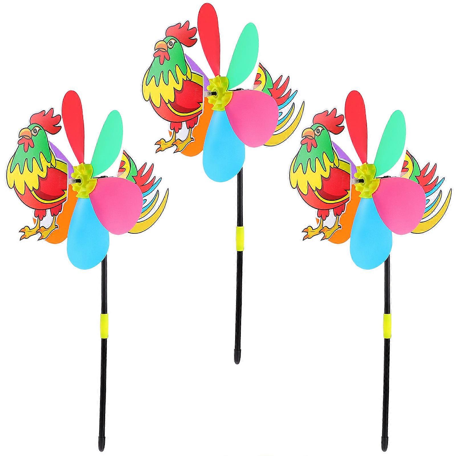 3pcs Rooster Pinwheels Garden Decoration Windmills for Outdoor Spaces – Lightweight, Easy to Install Whirligigs for Adults