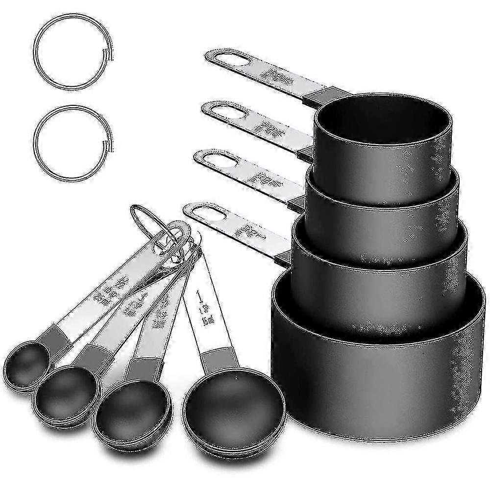 Måling kopper og skeer sæt, 8 stykke stabelbart rustfrit stål