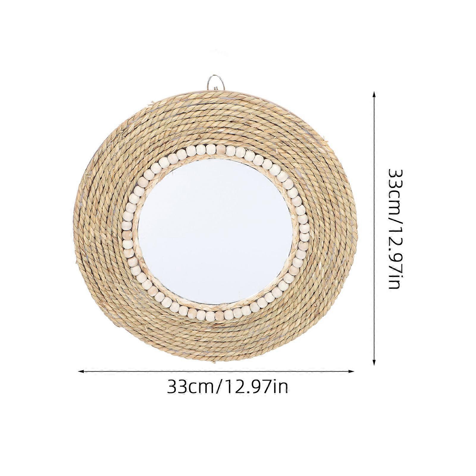 Decorative Wall Mirror Rattan Mirror Home Decoration Round Shape Brown 1Pcs