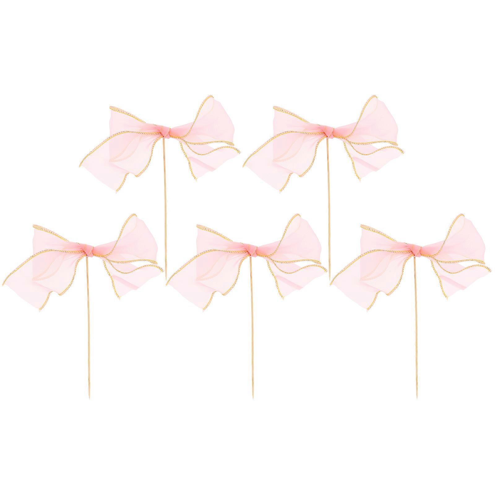 Decorative Cake Topper Bow Cupcake Toppers Materials Pink 9.43x7.07x0.39in Brownie Decoration 5Pcs