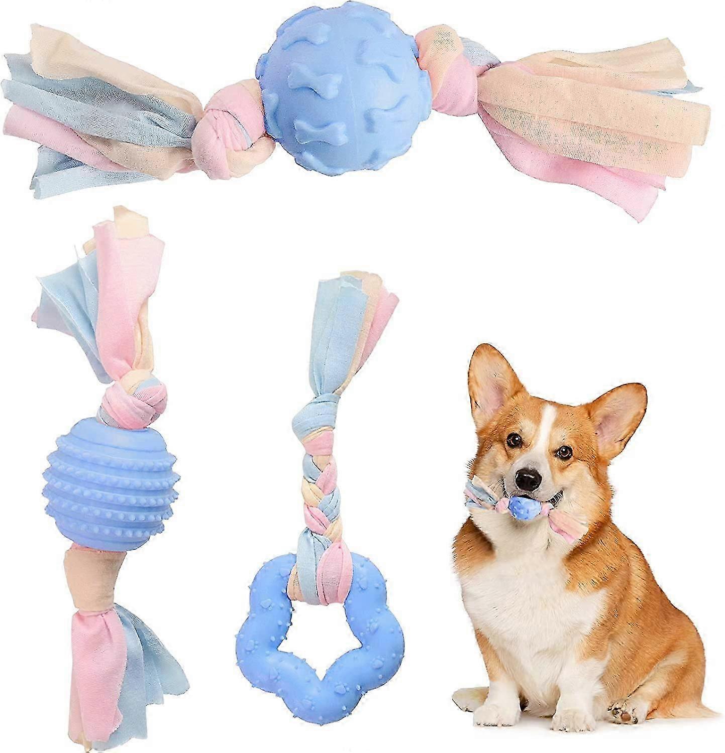 Puppy Toys for Teething,Dog Toys for Small Dogs with Cotton Cloth Rope,Durable Puppy Teething Chew Toys for Small and Medium Dogs Set of 3 Blue