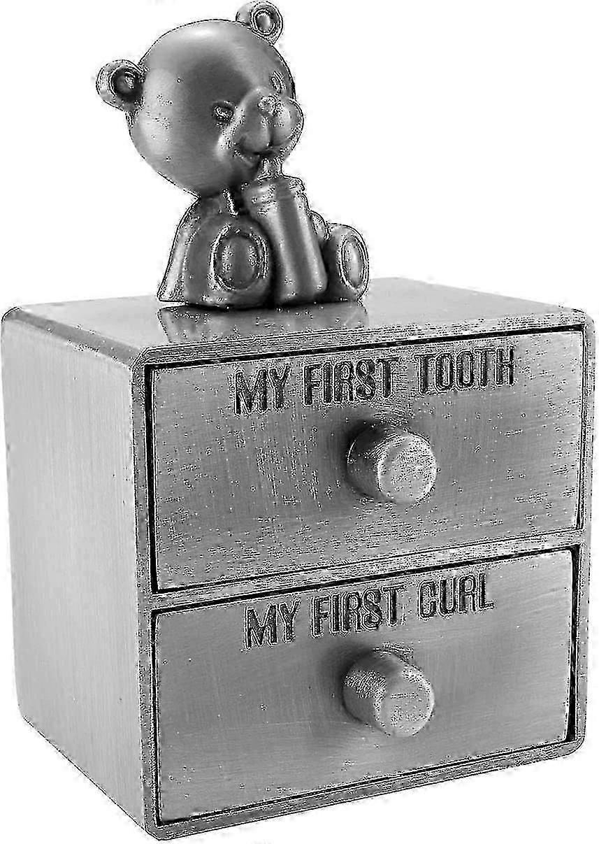 Silvery Tooth Box, Baby My First Tooth and Curl Keepsake Box Set, Kids Tooth Organizer Antique Tin