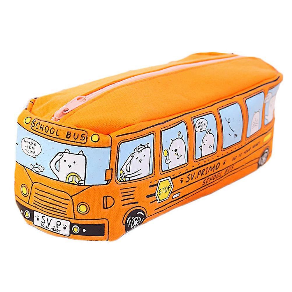 School Supplies School Bus Shaped Pencil Case High Capacity Printing Canvas Zipper 20.00X7.00X6.50CM 1Pack