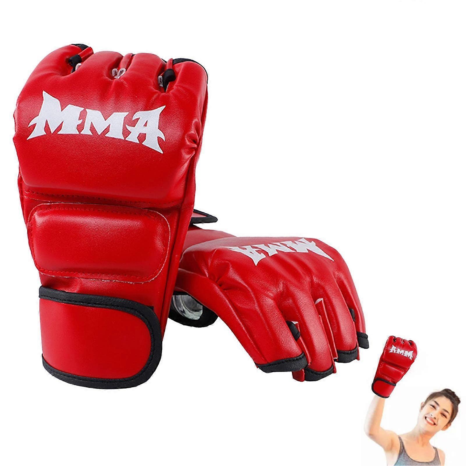 MMA Training Gloves for Women and Men, Red Open Palm Sparring and Grappling Hybrid Gloves with Fixed Stitching