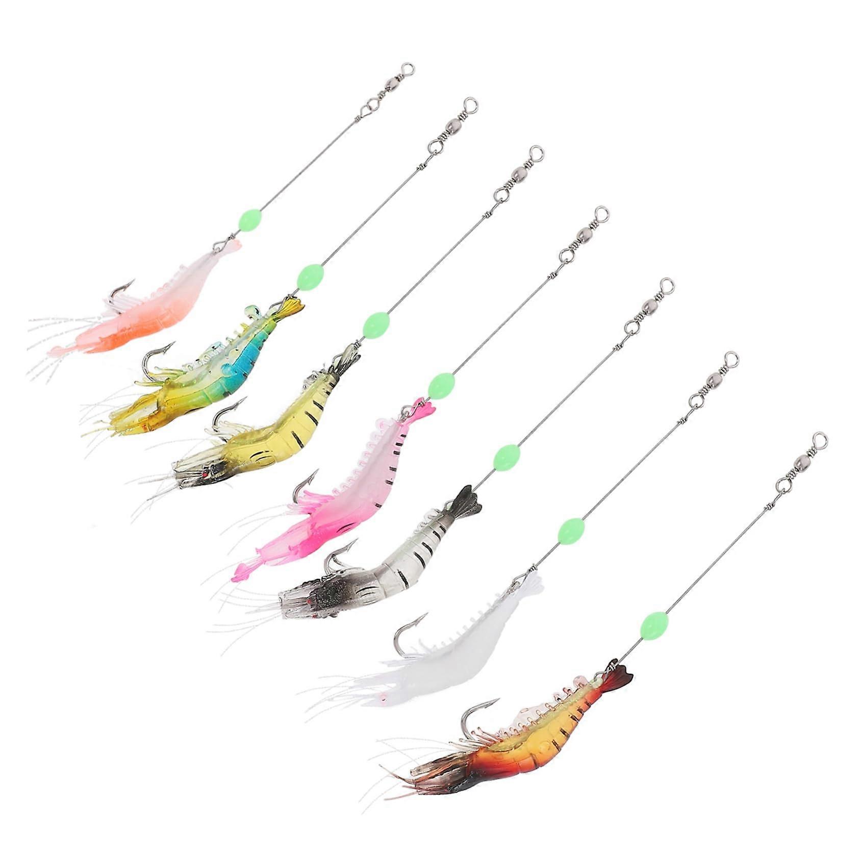 Glow in the Dark Shrimp Bait 7-Piece Set, Artificial Hooks, Soft Fishing Lures, Night Vision Compatible